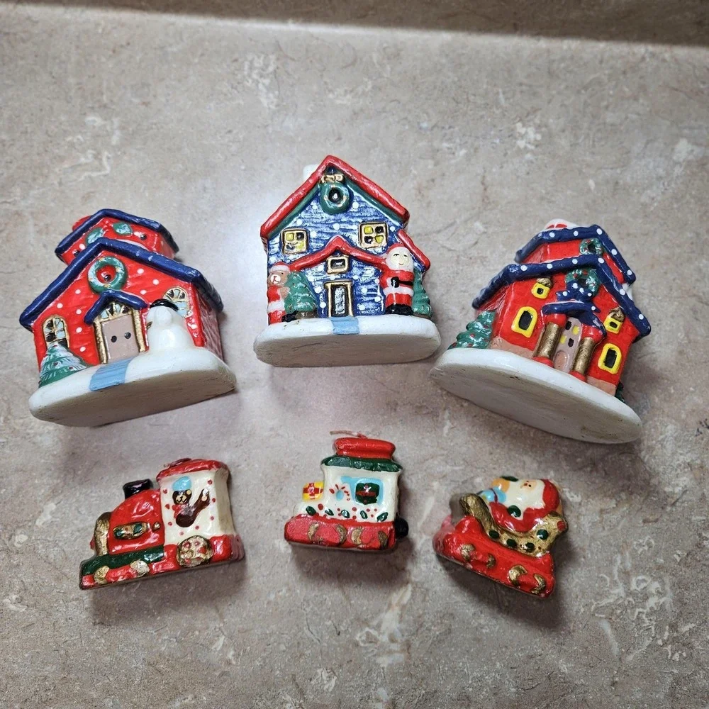 VTG Mini Christmas‎ Village Houses Train Hand Painted Candles Lot Holiday Decor